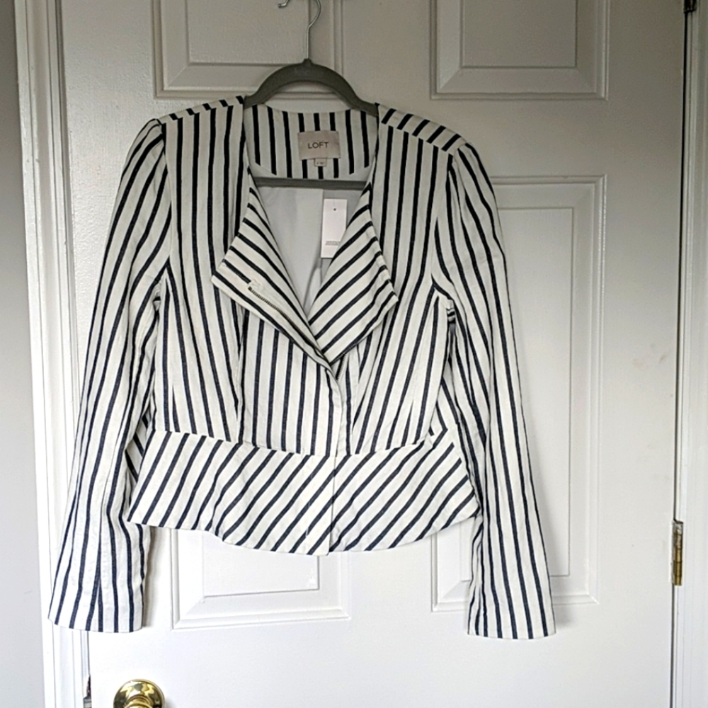 LOFT Striped Peplum Zippered Blazer (Sz 8)